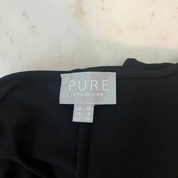 Pure Collection V Neck Black Jersey Long Sleeve Midi Dress 3/4 6 Stretch Modal - Picture 5 of 6